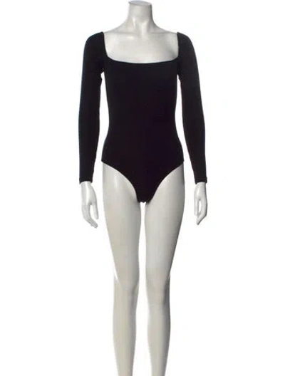 Pre-owned Reformation Square Neckline Long Sleeve Bodysuit In Black