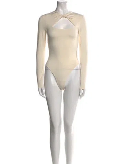 Pre-owned Reformation Square Neckline Long Sleeve Bodysuit In Neutral