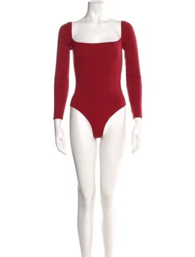 Pre-owned Reformation Square Neckline Long Sleeve Bodysuit In Red