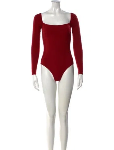 Pre-owned Reformation Square Neckline Long Sleeve Bodysuit In Red