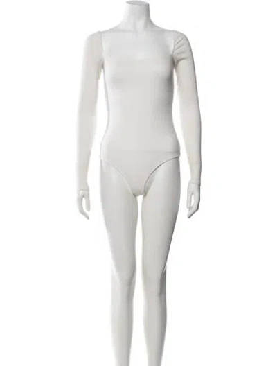 Pre-owned Reformation Square Neckline Long Sleeve Bodysuit In White
