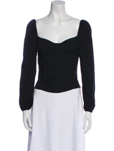 Pre-owned Reformation Square Neckline Long Sleeve Crop Top In Black