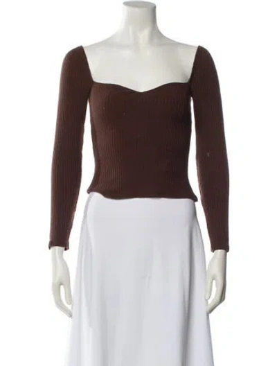 Pre-owned Reformation Square Neckline Long Sleeve Crop Top In Brown