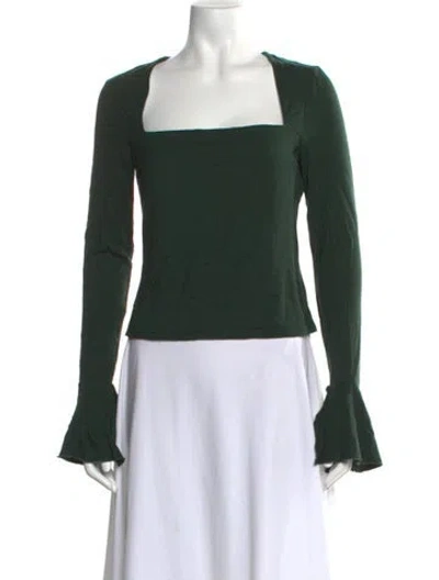 Pre-owned Reformation Square Neckline Long Sleeve Crop Top In Green