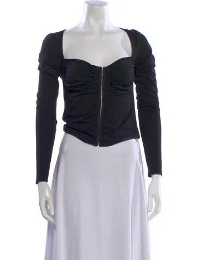 Pre-owned Reformation Square Neckline Long Sleeve Top In Black