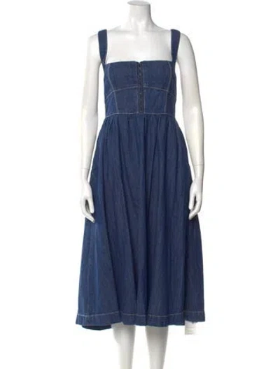 Pre-owned Reformation Square Neckline Midi Length Dress In Blue