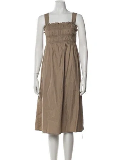 Pre-owned Reformation Square Neckline Midi Length Dress In Brown