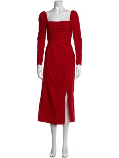 Pre-owned Reformation Square Neckline Midi Length Dress In Red