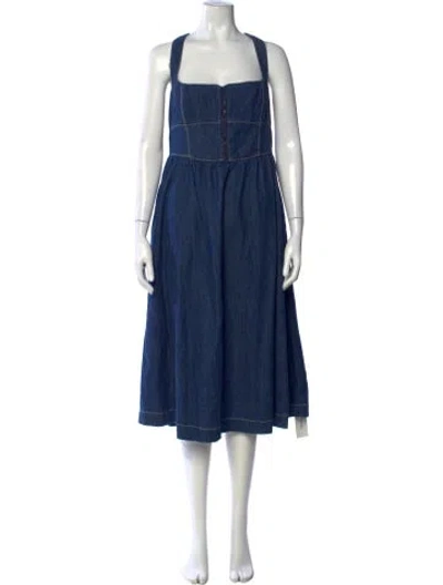 Pre-owned Reformation Square Neckline Midi Length Dress W/ Tags In Blue