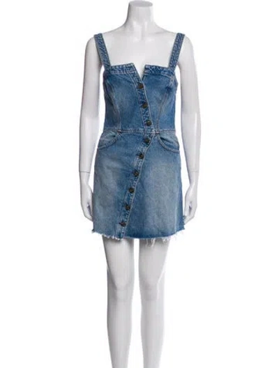 Pre-owned Reformation Square Neckline Mini Dress In Blue