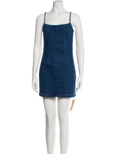 Pre-owned Reformation Square Neckline Mini Dress In Blue