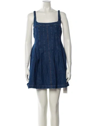 Pre-owned Reformation Square Neckline Mini Dress In Blue
