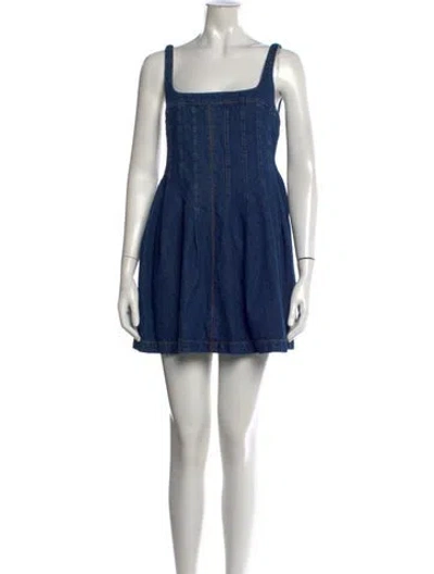 Pre-owned Reformation Square Neckline Mini Dress W/ Tags In Blue