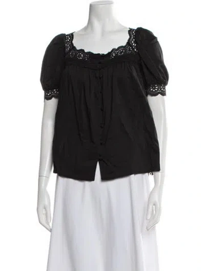 Pre-owned Reformation Square Neckline Short Sleeve Blouse In Black