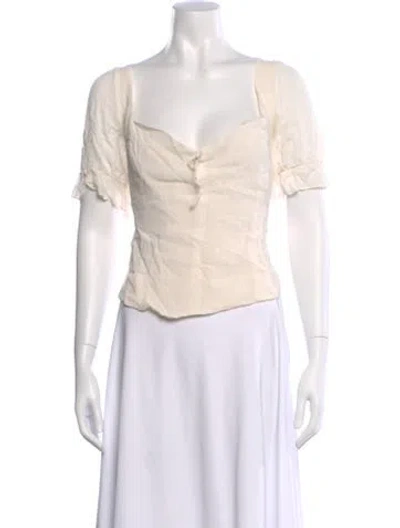 Pre-owned Reformation Square Neckline Short Sleeve Blouse In Neutral