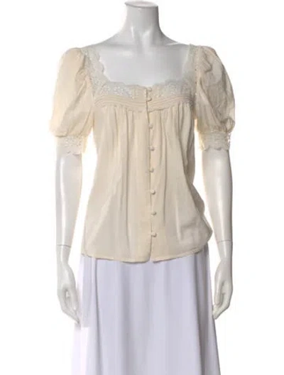 Pre-owned Reformation Square Neckline Short Sleeve Blouse In Neutral