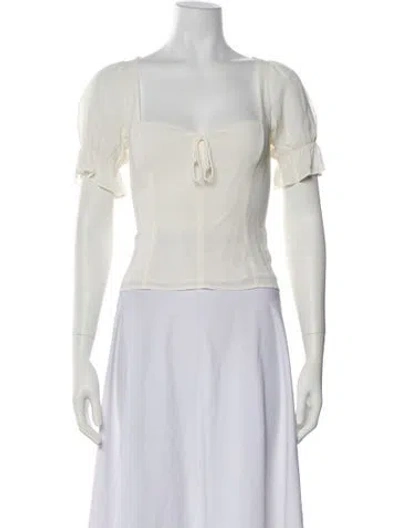 Pre-owned Reformation Square Neckline Short Sleeve Blouse In White