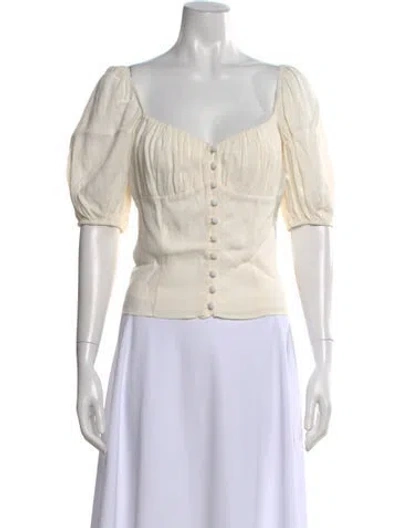 Pre-owned Reformation Square Neckline Short Sleeve Blouse In White