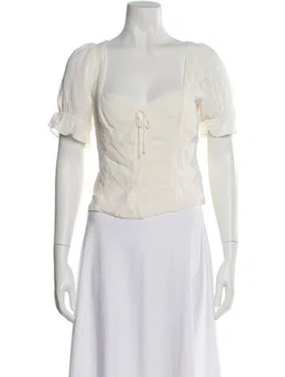 Pre-owned Reformation Square Neckline Short Sleeve Blouse In White