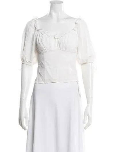 Pre-owned Reformation Square Neckline Short Sleeve Blouse In White
