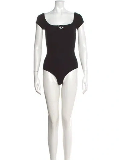 Pre-owned Reformation Square Neckline Short Sleeve Bodysuit In Black