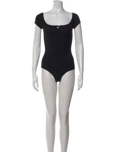 Pre-owned Reformation Square Neckline Short Sleeve Bodysuit In Black