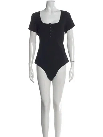 Pre-owned Reformation Square Neckline Short Sleeve Bodysuit In Black