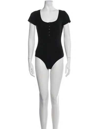 Pre-owned Reformation Square Neckline Short Sleeve Bodysuit In Black/blue