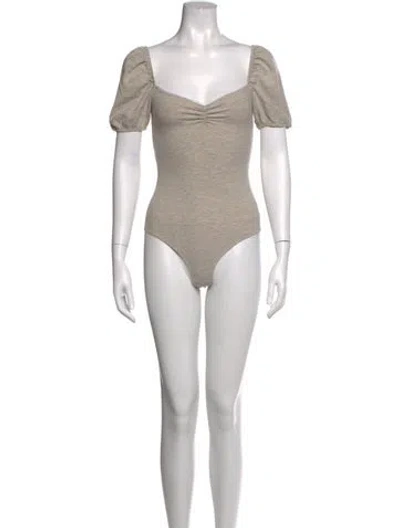Pre-owned Reformation Square Neckline Short Sleeve Bodysuit In Gray