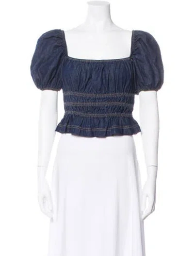 Pre-owned Reformation Square Neckline Short Sleeve Crop Top In Black