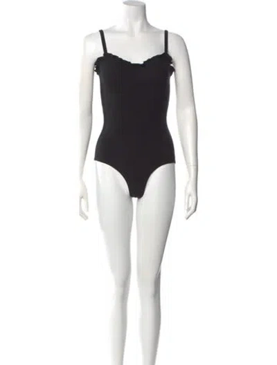 Pre-owned Reformation Square Neckline Sleeveless Bodysuit In Black