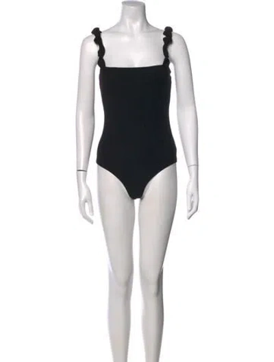 Pre-owned Reformation Square Neckline Sleeveless Bodysuit In Black