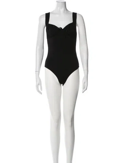 Pre-owned Reformation Square Neckline Sleeveless Bodysuit In Black