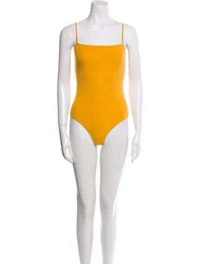 Pre-owned Reformation Square Neckline Sleeveless Bodysuit In Orange