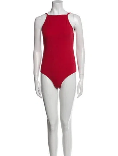 Pre-owned Reformation Square Neckline Sleeveless Bodysuit In Red