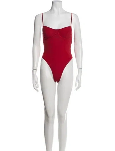 Pre-owned Reformation Square Neckline Sleeveless Bodysuit In Red