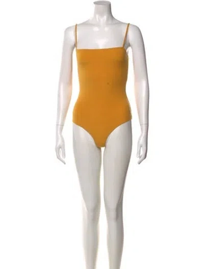Pre-owned Reformation Square Neckline Sleeveless Bodysuit In Yellow