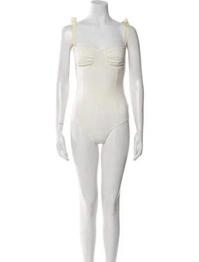 Pre-owned Reformation Square Neckline Sleeveless Bodysuit In Yellow