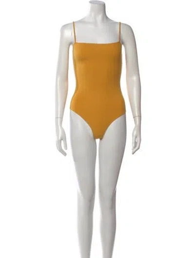 Pre-owned Reformation Square Neckline Sleeveless Bodysuit In Yellow