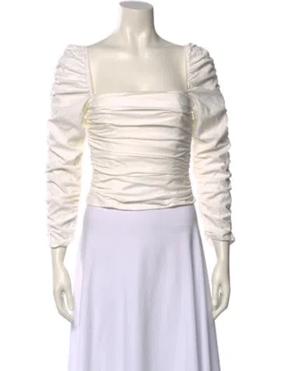 Pre-owned Reformation Square Neckline Three-quarter Sleeve Crop Top In Neutral