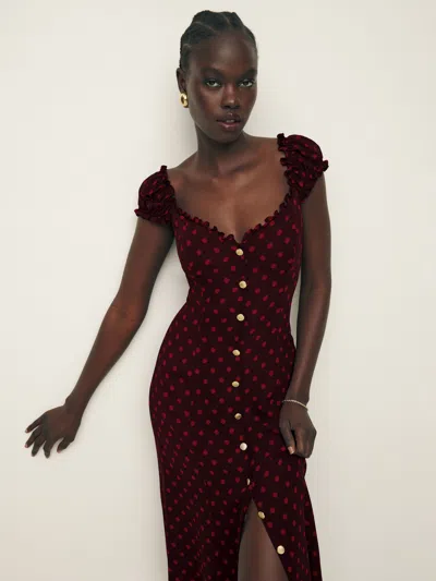 Reformation Starla Dress In Berry Dot