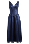Reformation Petites Stasia Silk Dress In Navy
