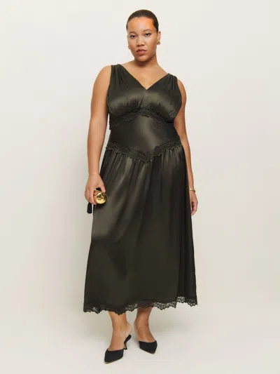 Reformation Stasia Silk Dress Es In Pine Tree