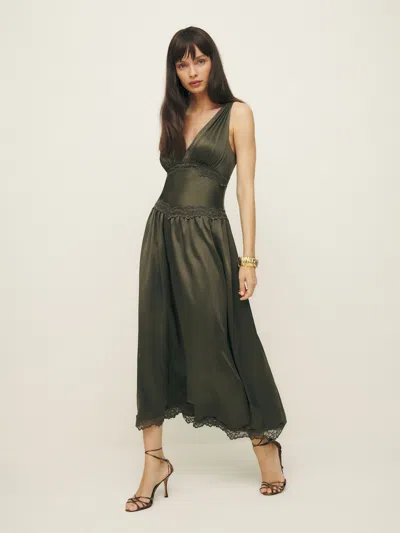 Reformation Stasia Silk Dress In Pine Tree