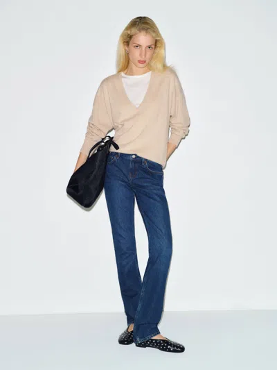 Reformation Stella Cashmere Deep V-neck Sweater Natural Large