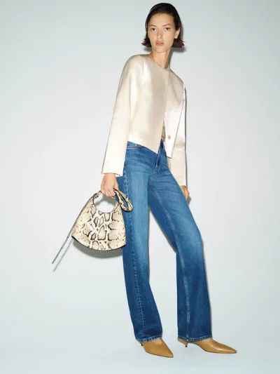 Reformation Stella Cropped Satin Jacket Ivory Large In Neutral