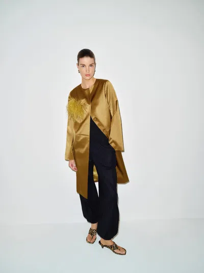 Reformation Stella Satin Coat Yellow Large