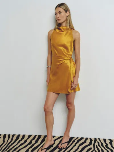 Reformation Stelliana Silk Dress Yellow Xl