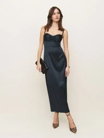 Reformation Stormi Satin Dress In Midnight