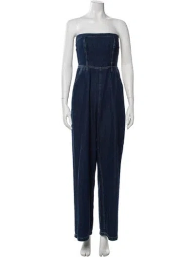 Pre-owned Reformation Strapless Jumpsuit In Blue